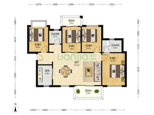 万科星都荟二期 4室1厅2卫 114平方