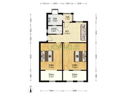 长办宿舍 2室1厅1卫 69平方