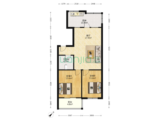满园里 2室1厅1卫 80平方