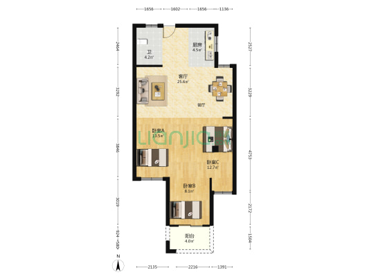正祥贵里香园 3室1厅1卫 90平方