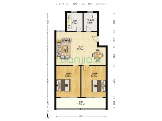 松苑小区 2室1厅1卫 96平方