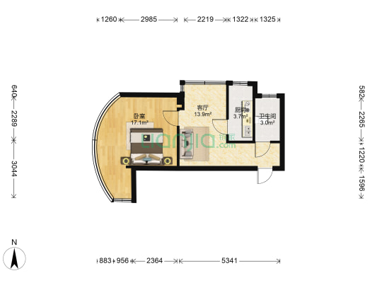 阳光华城华翠园 1室1厅1卫 51平方