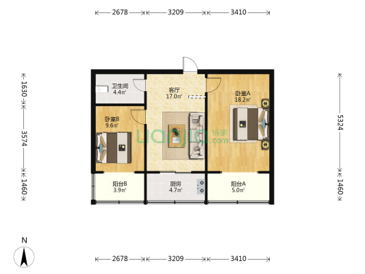 红星服装厂宿舍 2室1厅1卫 78平方