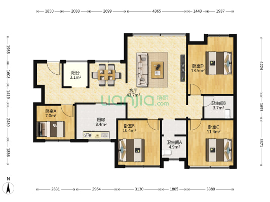 建宏山水福都 4室1厅2卫 116平方