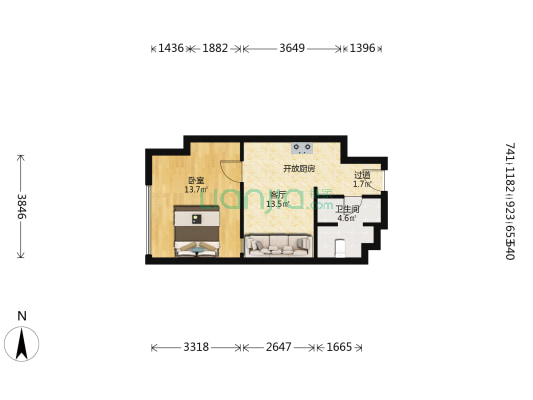 北翼玖玖广场 1室1厅1卫 57平方