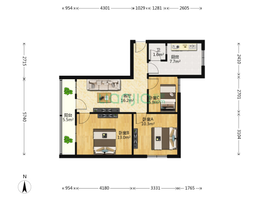 电政路 3室1厅1卫 74平方