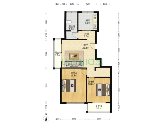 三里新城梅苑 2室1厅1卫 87平方