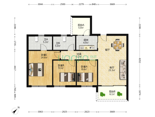 锦盛恒富祥 3室1厅2卫 108平方