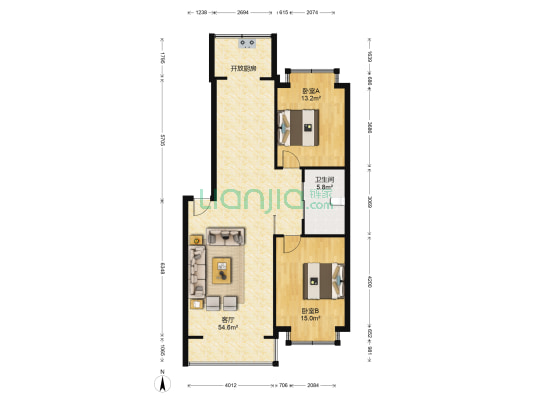 繁荣新居 2室1厅1卫 107平方