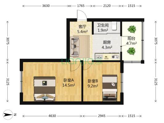 锅炉一新区 2室1厅1卫 50平方
