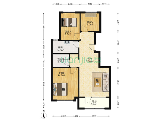 万科朗润园 3室1厅1卫 94平方