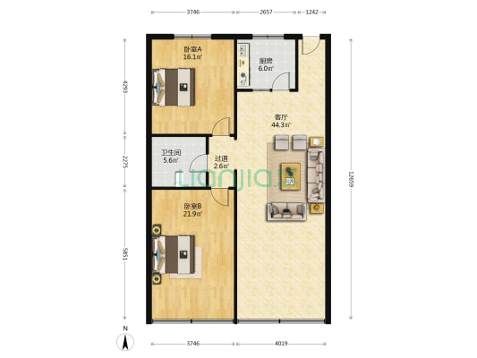 友谊路 2室1厅1卫 121平方