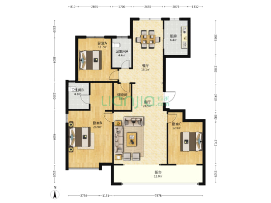 十里风和东区 3室2厅2卫 171平方