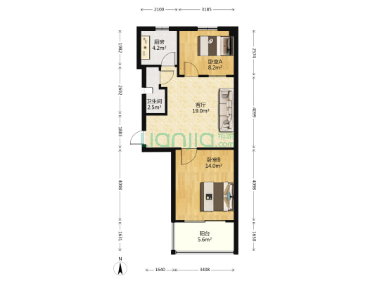 开阳公寓 2室1厅1卫 60平方
