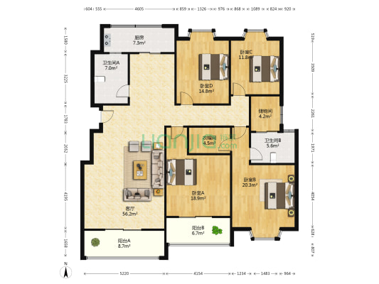 金桥园 4室1厅2卫 188平方