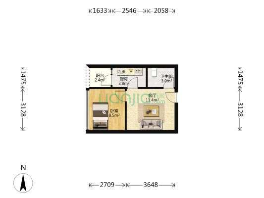 国光一环大厦 1室1厅1卫 41平方