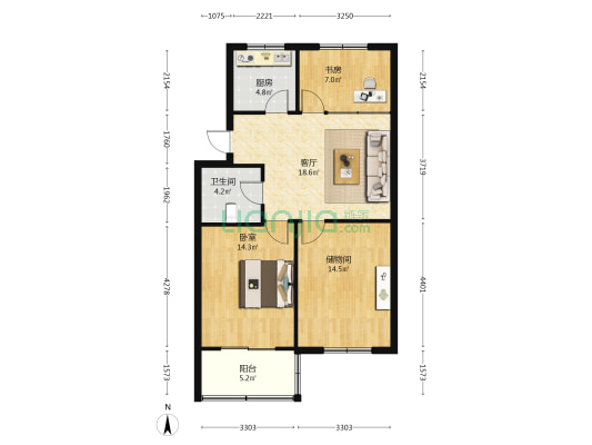 西南河小区 2室1厅1卫 82平方