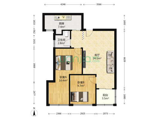 中央公园一组团 2室1厅1卫 75平方