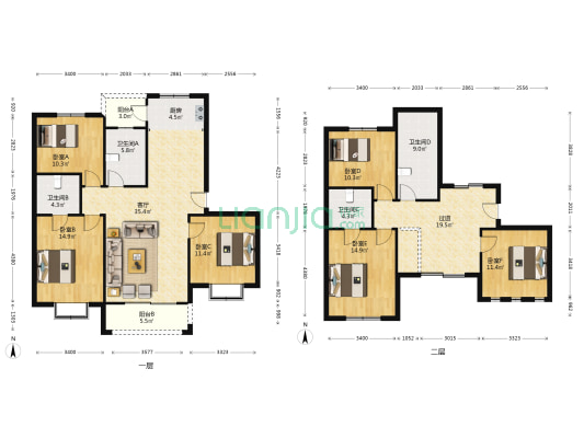 金山苑四区 6室1厅4卫 172平方