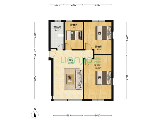 雪山侨邨 3室1厅1卫 82平方