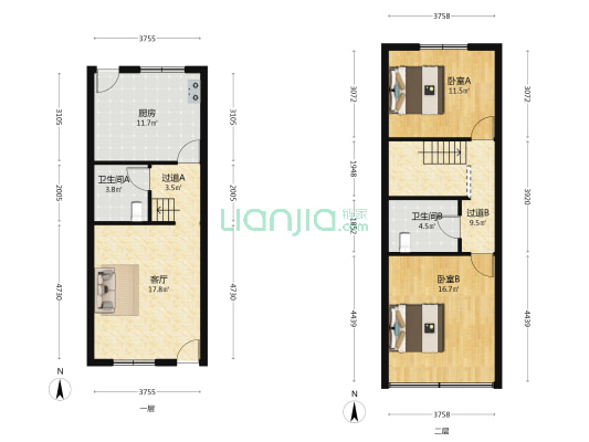 周公宅村 2室1厅2卫 98平方