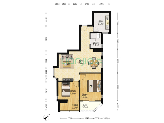 金山阁 2室1厅1卫 87平方