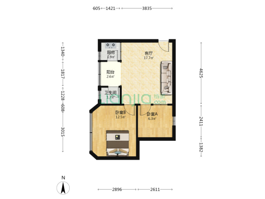 光复阁 2室1厅1卫 56平方