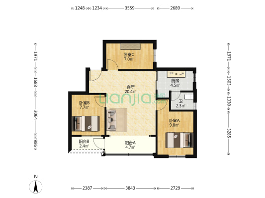 泰宁小区 3室1厅1卫 69平方