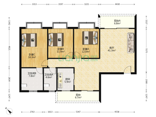 城市花园紫荆苑 3室1厅2卫 138平方