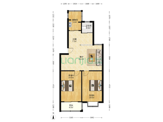 新安花园 2室1厅1卫 88平方