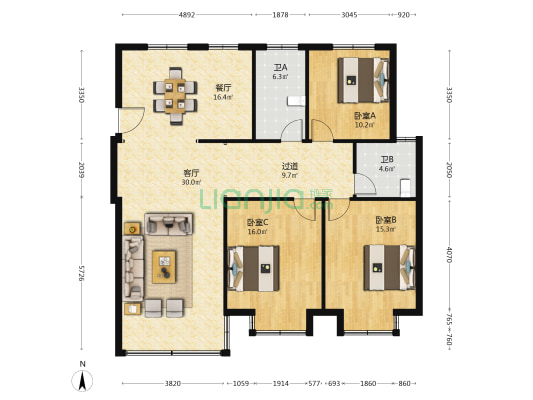 年丰新村 3室2厅2卫 139平方