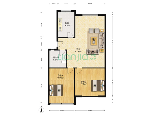 富临花园 2室1厅1卫 111平方