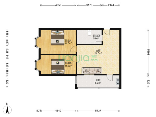 裕泰家园 2室1厅1卫 82平方