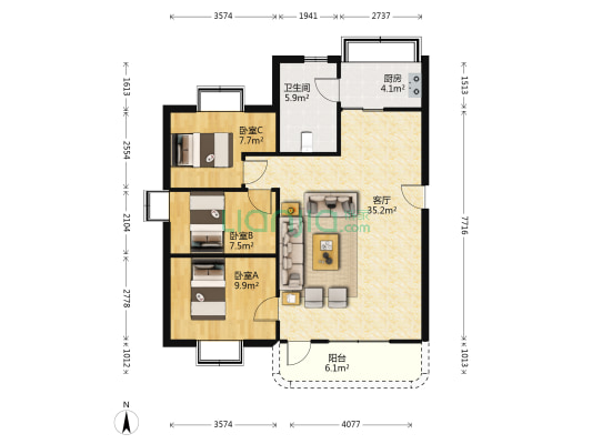 利乐街10号 3室1厅1卫 91平方