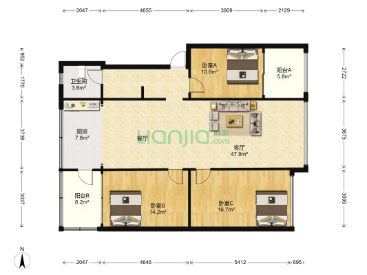 昆明彩印厂宿舍 3室1厅1卫 118平方