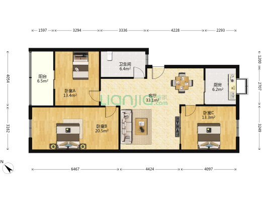 航运家属院 3室1厅1卫 108平方