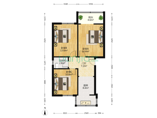 陕西街26号 3室0厅1卫 70平方