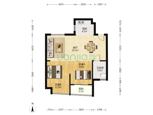 江宸悦园 2室1厅1卫 80平方