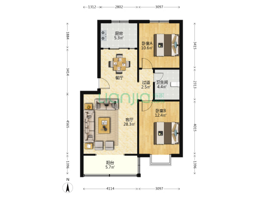 锦厦新城二期 2室1厅1卫 80平方