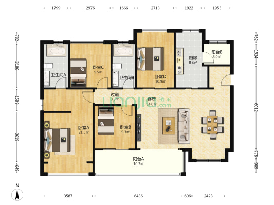 华润未来之城四期 4室1厅2卫 143平方