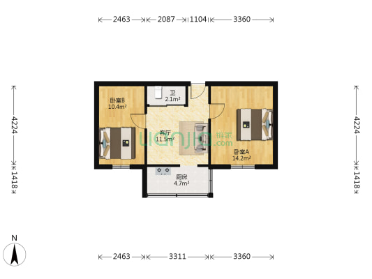 漕东巷 2室1厅1卫 50平方