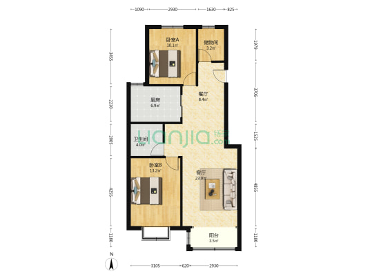 红绳凯旋门70年产权花园洋房社区南北通透大两居-户型图