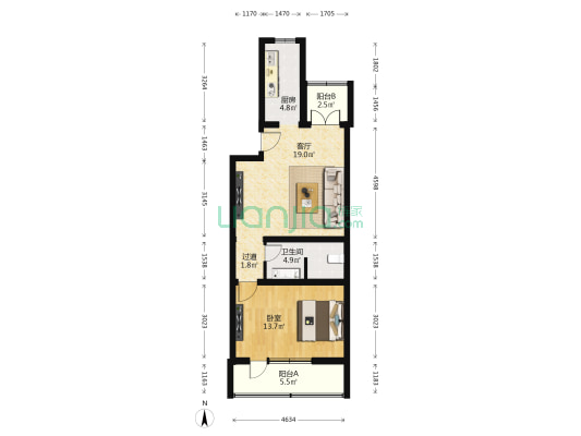 宏盛家园文物局 1室1厅1卫 65平方