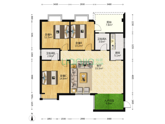 永安花园 3室1厅2卫 114平方