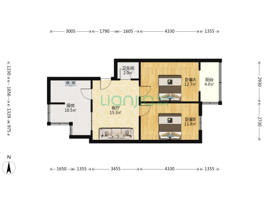溶剂厂宿舍 2室1厅1卫 65平方