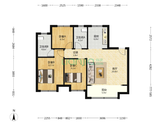 大华公园城市 3室1厅2卫 99平方