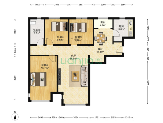 鸿坤理想城曦望山 3室2厅1卫 115平方