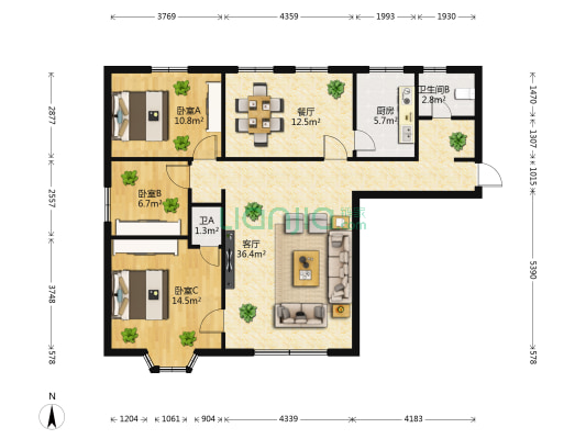 青年路452号 3室2厅2卫 98平方