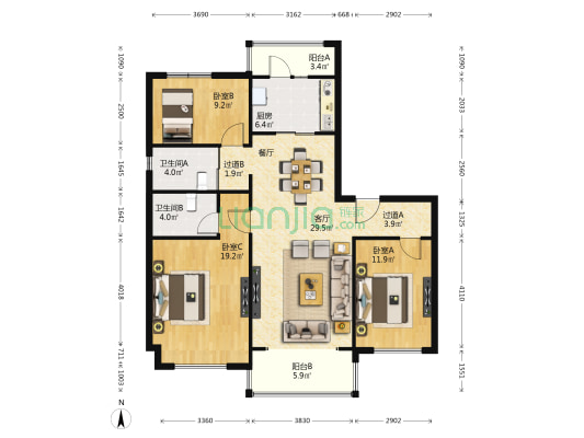 碧桂园锦唐 3室1厅2卫 127平方
