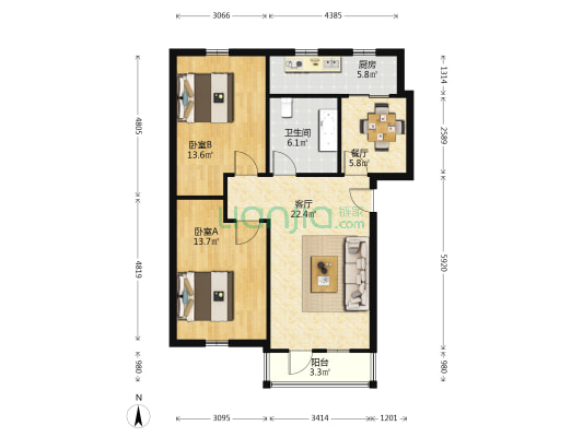 铁合金中兴小区 2室2厅1卫 88平方